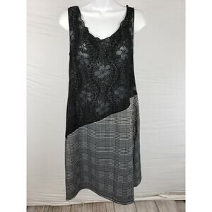 Noblu Black Plaid Dress Cotton & Spandex Sleeveles Size‎ M Floral Lace